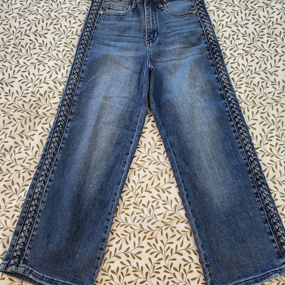 Judy Blue Jeans Wide Leg Braided Stripe Medium Wash Size 25